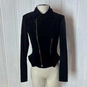 TAHARI Black Velvet & Stretch Cotton Moto Blazer – Size XS (Approx.)